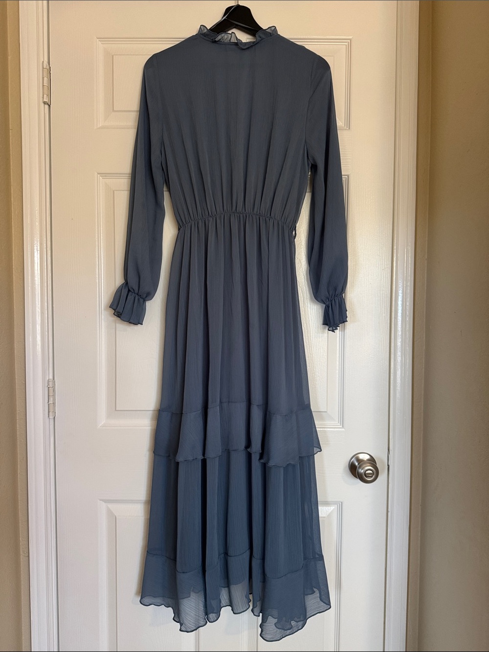 Zara Slate Blue Ruffled V-Neck Maxi Dress - Picture 3 of 13